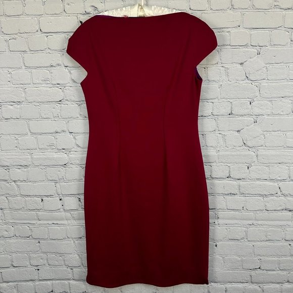T Tahari Front Zip Cap Sleeve Midi‎ Sheath Dress, Size 8, Color Wine - Picture 2 of 10